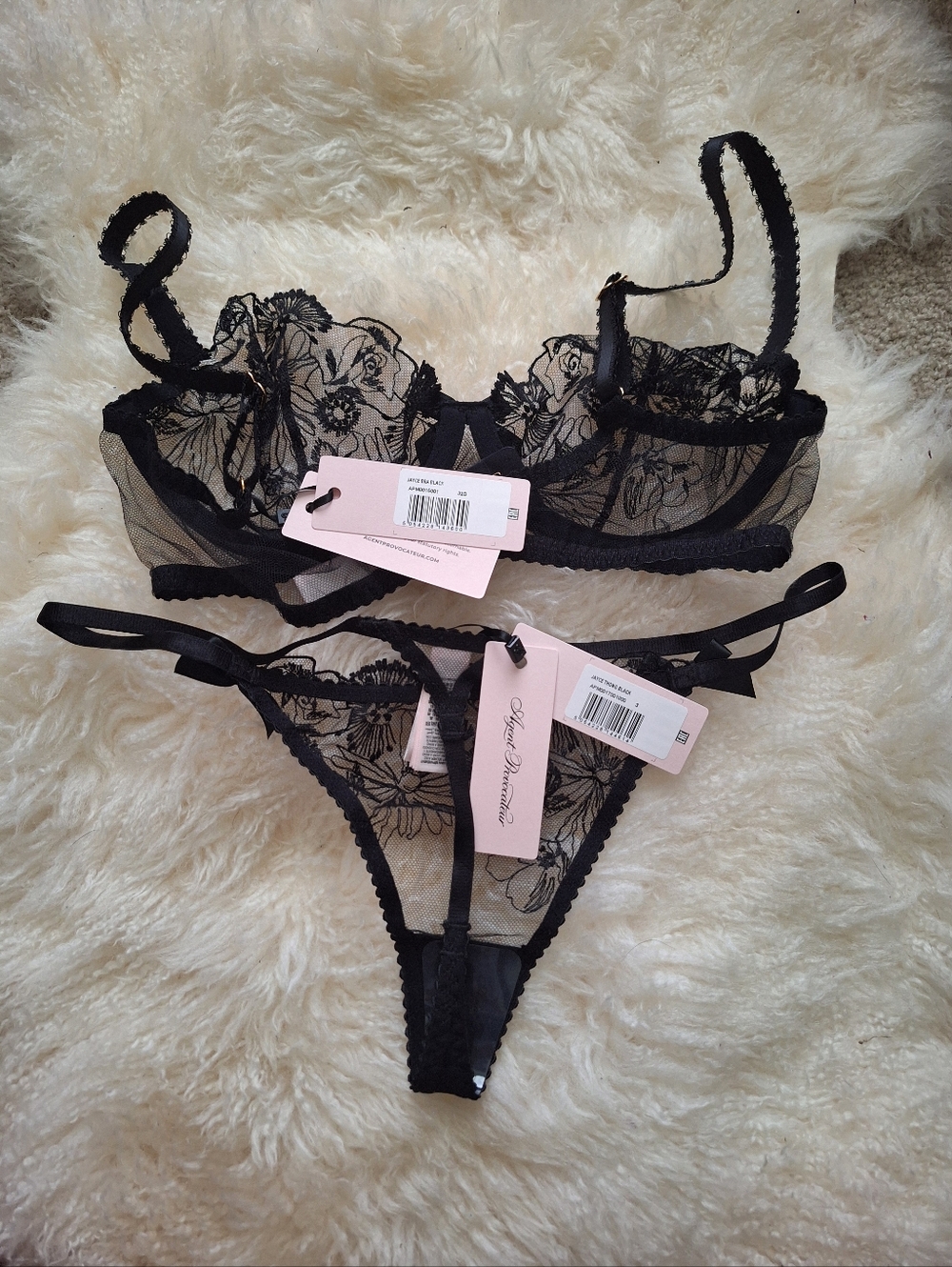 AP Jayce Black Floral Sheer Lace Bra & Thong Set - Picture 2 of 4
